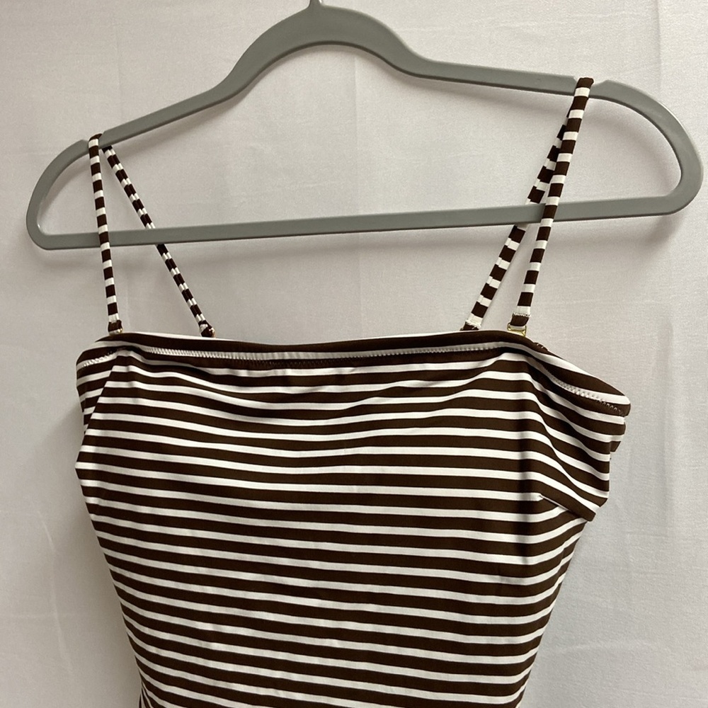 J. Crew Bandeau One Piece Bathing Suit in Bold Stripe White/Brown Size 10 NWT - Picture 5 of 7